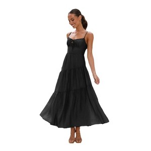 Women Solid Summer Dresses Square Neck Spaghetti Strap Dress Casual  Sleeveless Sundress A Line Beach Long Dress,black,Large : Target