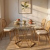 HomeRoots 63" Clear and Gold Glass and Metal Geo Pedestal Base Dining Table - 2 of 4