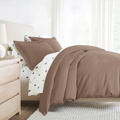 8PC Complete Bedding, Solid Duvet Cover, White Comforter and Patterned Sheet Set - Becky Cameron