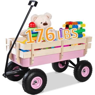 BEAFUP All-Terrain Kids Wagon with Removable Wooden Side Panels & Foldable Handle 10Inch Pneumatic Tires,176 lb Capacity,for Gardening,Shopping