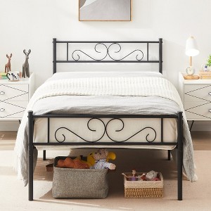 VECELO Metal Platform Bed Frame Simple Mattress Foundation with Vintage Headboard & Footboard - 1 of 4