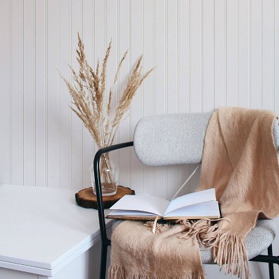 White Wood Beadboard Peel and Stick Wallpaper Roll