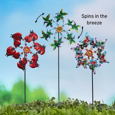 The Lakeside Collection Windspinner Stakes Garden Metallic Butterfly Ladybug And Hummingbird - Butterfly