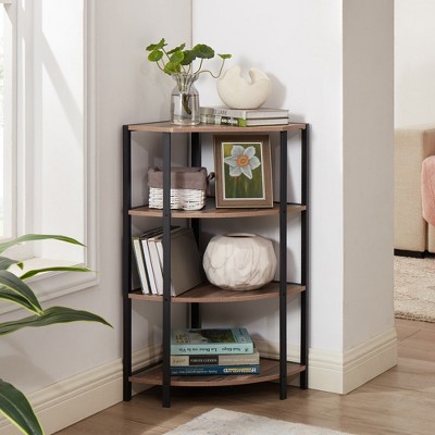 4-Tier Corner Open Shelf,Bookcase Freestanding Shelving Unit,Plant Stand Small Bookshelf