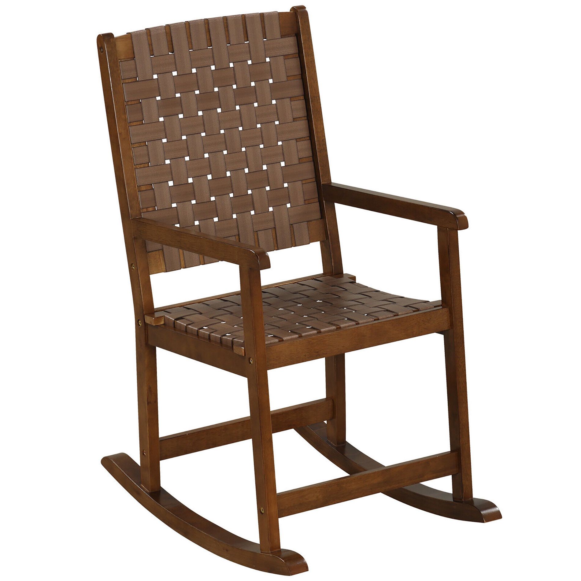 Costway Rocking Chair with PU Seat & Rubber Wood Frame Safe & Smooth Rocking Motion