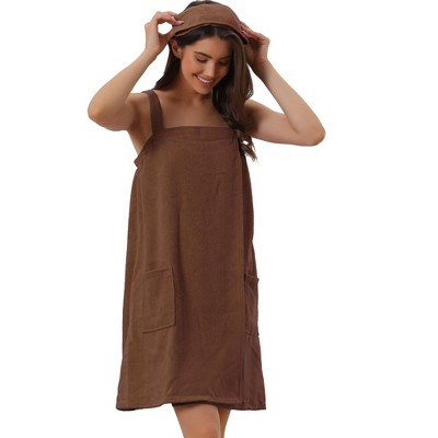 cheibear Women's Towel Wrap Dress Robe Sleeveless Bathrobe with Strap for Gym Shower Spa