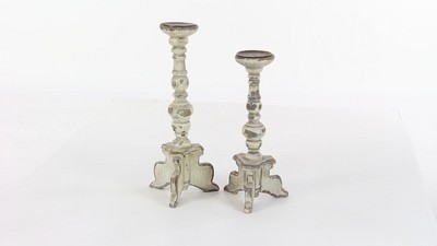 Distressed White and Gray Wooden Pillar Candle Holders Set