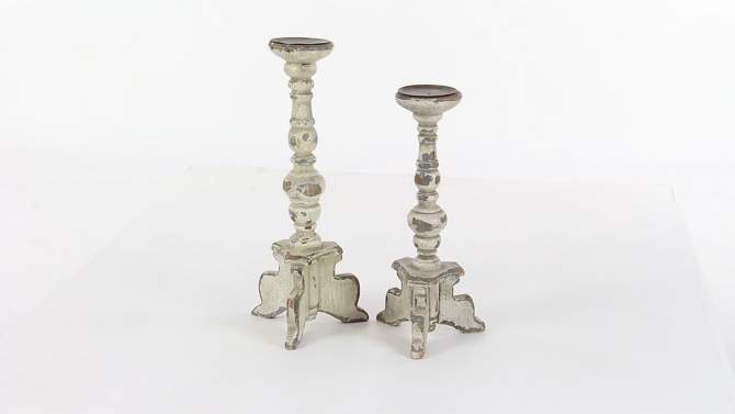 Set of 2 Classic Distressed Wooden Candle Holders White - Olivia &#38; May, 2 of 19, play video