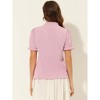 INSPIRE CHIC Women's Bow Tie Neck Solid Color Elastic Cuffs Elegant Office Short Sleeve Blouse - 3 of 4