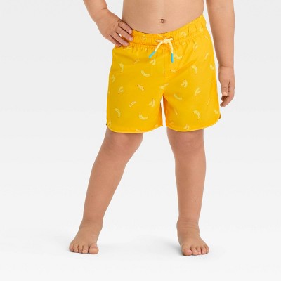 Image of Baby Boys' Dolphin Hem Swim Shorts - Cat & Jack™ Yellow 12M: Infant Swim Trunks, UPF 50+, Mesh Lining, Fruit Print