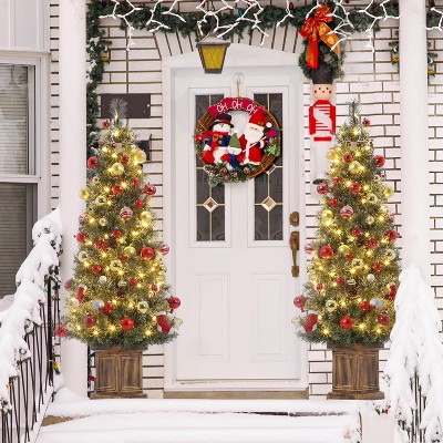 4.5 Ft Pre-Lit Artificial Holiday Christmas Tree with 200 LED Lights Holiday Tree Decoration with 4 Red Berries Clusters & Hinged Branche