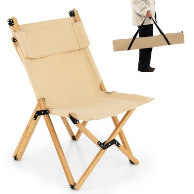 Tangkula 1PC/2PCS Folding Camping Chair Bamboo Wood Beach Chair with Breathable Canvas 2-Level Adjustable Backrest Portable Folding Chair with Carrying Bag