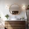 Wood Mirror, 24 Inch Wave Round Rustic Farmhouse Nature Wooden Circle Boho Mirror - 2 of 4