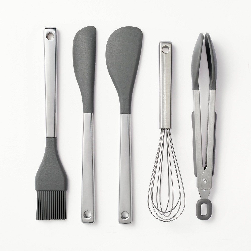 5pc Stainless Steel/Silicone 5pc Mini Kitchen Utensil Set Dark Gray - Figmintâ„¢