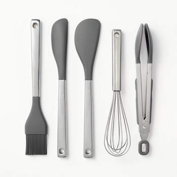 5pc Stainless Steel/Silicone 5pc Mini Kitchen Utensil Set Dark Gray - Figmint™