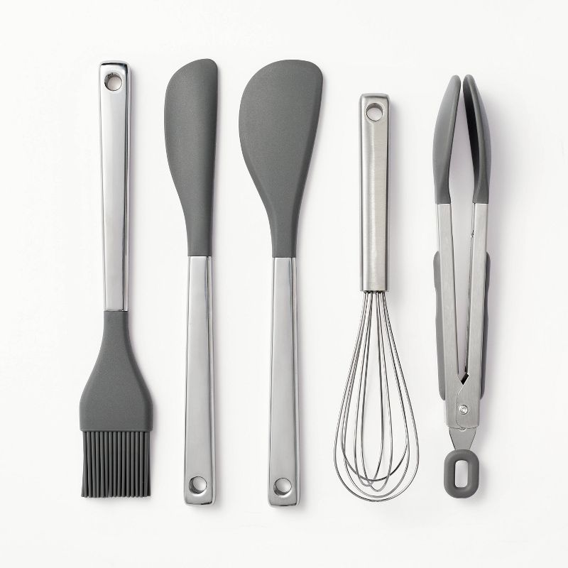 5pc Stainless Steel/Silicone 5pc Mini Kitchen Utensil Set Dark Gray - Figmint&#8482;, 1 of 6