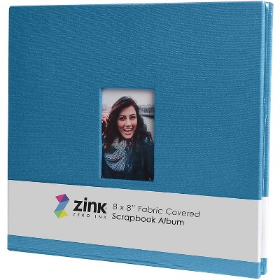 Zink Cloth Covered Scrapbook 8x8” Photo Album w/Front Picture Window, Blue