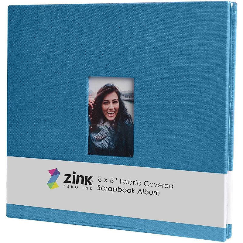 Zink Cloth Covered Scrapbook 8x8” Photo Album w/Front Picture Window, Blue, 1 of 6