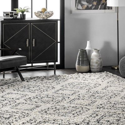 Off-White Square Braided Shag Synthetic Area Rug
