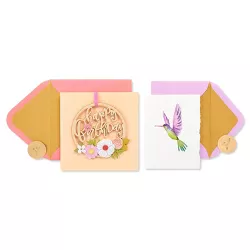 2ct Cards Happy Birthday Floral Ornament and Hummingbird - PAPYRUS
