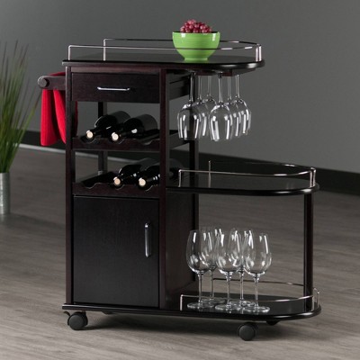 Espresso Wood Entertainment Cart with Wine Rack and Storage