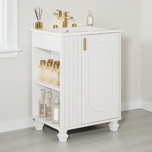 Mshliw 24" Freestanding Bathroom Vanity with Ceramic Sink, Solid Wood Frame, Soft-Closing Door, Side Open Shelves & Storage Cabinet - 1 of 4