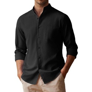 COOFANDY Men's Oxford Shirts Long Sleeve Casual Button Down Shirts Band Collar Dress Shirt with Pocket - 1 of 4