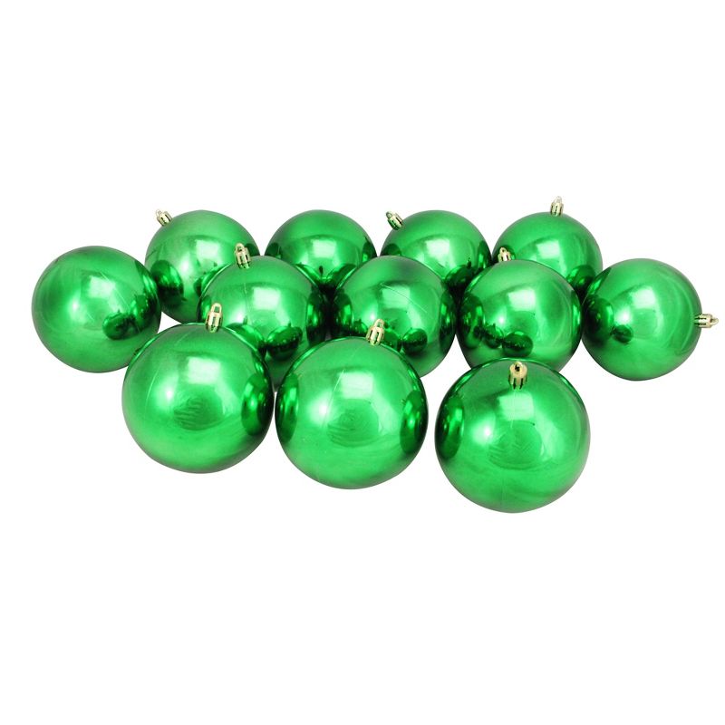 Northlight 12ct Shatterproof Shiny Christmas Ball Tree Ornament Set 4" - Green, 1 of 3