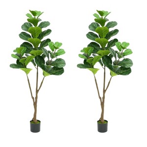 2Pack Artificial Fiddle Leaf Fig Tree, Faux Fiddle Leaves Fake Fig Silk Tree in Pot,Home Indoor Corner Decor for Living Room Bathroom Office - 1 of 4