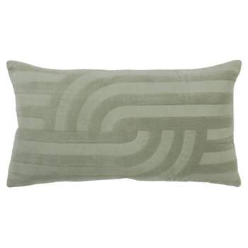 14"x26" Oversized Solid Striped Poly Filled Lumbar Throw Pillow Green - Rizzy Home