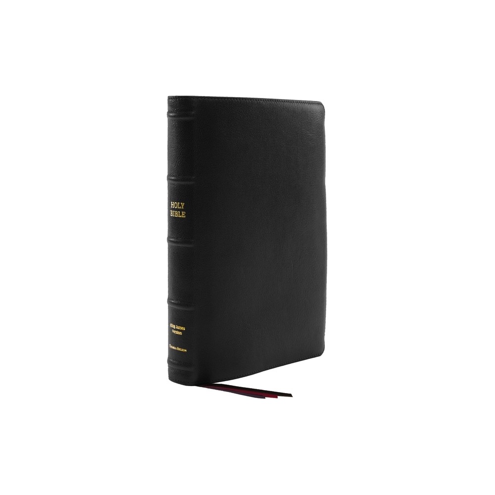 Kjv, Thinline Bible, Large Print, Premium Goatskin Leather, Black, Premier Collection, Red Letter, Comfort Print - by Thomas Nelson (Leather Bound)