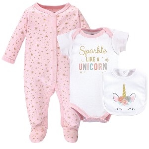 Little Treasure Baby Girl Sleep and Play, Bodysuit and Bib, Unicorn - 1 of 1