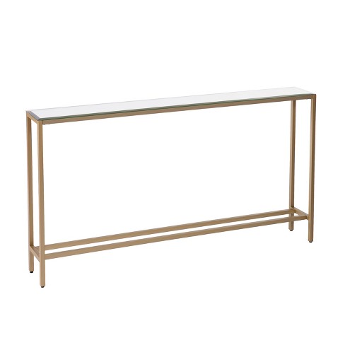 long console table with shelves