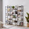 Triple Wide 5-shelf Bookshelves Industrial Retro Wooden Style Home and Office Large Open Bookshelves, Grey - 3 of 4