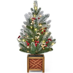 24 Inch Pre-lit Mini Christmas Tree with Lights, Small Green Frosted Artificial Tabletop Xmas Trees - 1 of 4