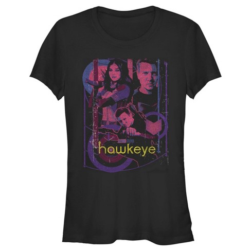 Juniors Womens Marvel Hawkeye And Kate Bishop Distressed T-shirt