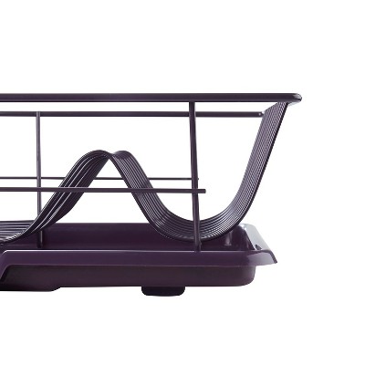 Eggplant Metal Foldable Dish Rack with Utensil Cup