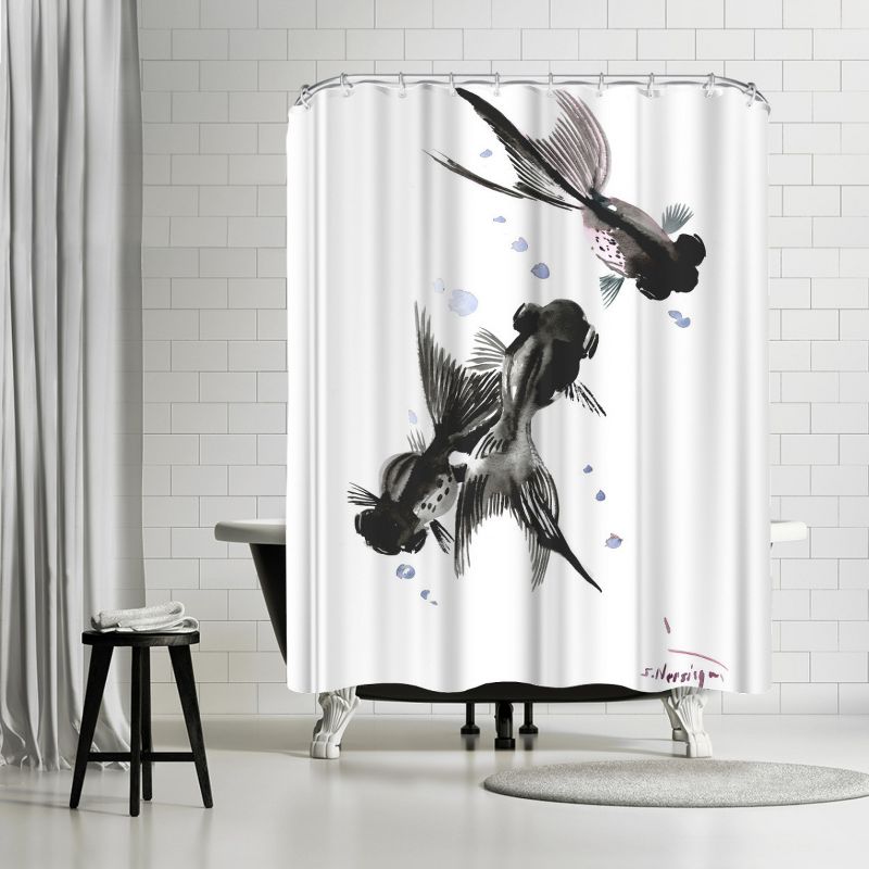 Americanflat 71" x 74" Shower Curtain, Koi Black Mor Fish by Suren Nersisyan, 1 of 9