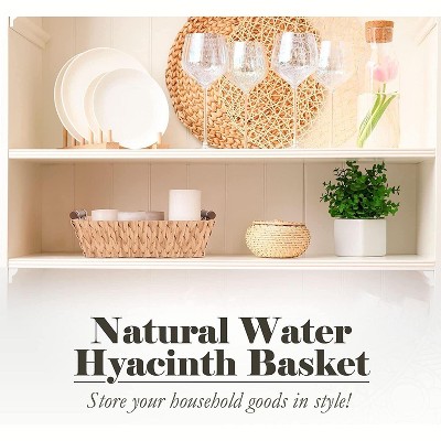 Natural Water Hyacinth Wicker Basket with Wooden Handles