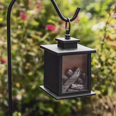 Tokyo Black Plastic LED Vintage Lantern Set with Fireplace Scene