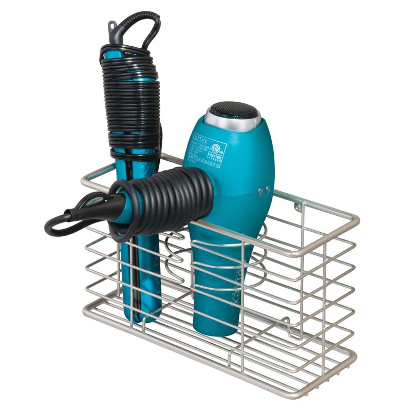 mDesign Steel Wall Mount Hair Dryer Storage Organizer Basket Holder, 1 of 7