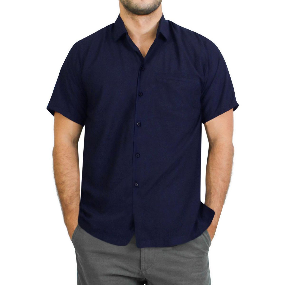 HAPPY BAY Men's Short Sleeve Button Down Casual Collar Summer Beach Shirts Business Shirts for Men Vacation Solid Shirts with Pocket 7XL Blue,Solid - thumbnail 2