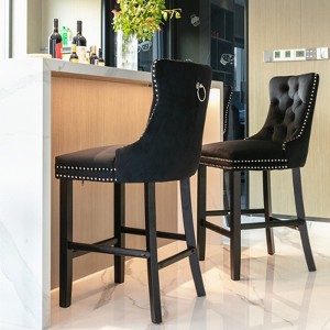 NicBex Set of 2 Velvet Bar Stools, Contemporary Style Button Tufting & Chrome Nailheads Bar Chairs, Wood Legs for Kitchen Island - 1 of 4
