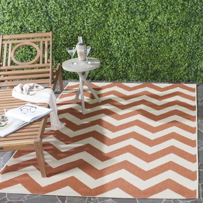 Terracotta and Beige Square Synthetic Outdoor Accent Rug