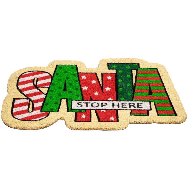 Northlight Red and Green "Santa Stop Here" Outdoor Christmas Doormat 18" x 30", 4 of 7