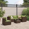 vidaXL Patio Lounge Set with Cushions Sectional Sofa Garden Backyard Poly Rattan - Brown and Green 3x Corner + 2x Middle + Table - 2 of 4