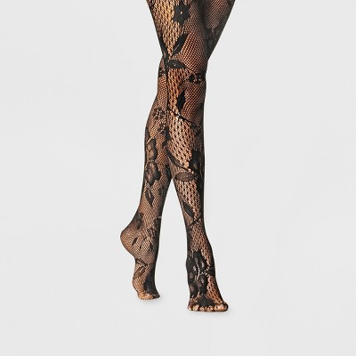 Women's Large Mix Net Floral Tights - A New Day™ Black