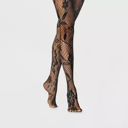 Women's Mixed Net Floral Tights - A New Day Black
