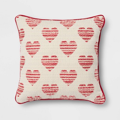 Striped Hearts Valentine's Day Square Throw Pillow Red - Threshold™
