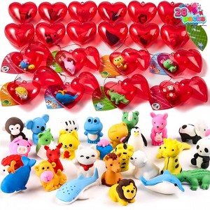Joyfy 28 Packs Valentin’e Day Party Favors Set with Eraser Bulk Filled Hearts and Valentine Cards for Kids Valentine Classroom Exchange Prize Gifts - 1 of 4